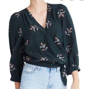 Madewell silk wrap top green
